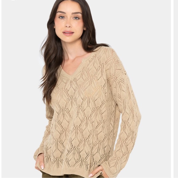 Peace Love World Sweaters - Peace Love World Boheme Open Stitch Sweater Color Oat Relaxed Soft Women's Small